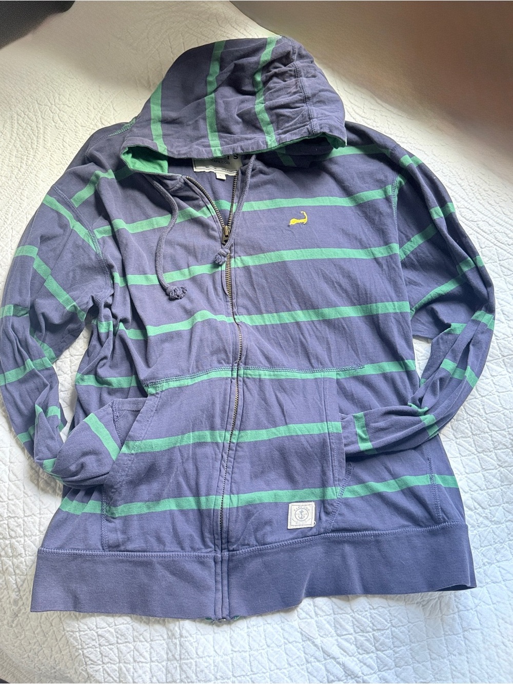 CUFFY'S Cape Cod Striped Full Zip Hoodie Blue Green 100% Cotton Men’s Large